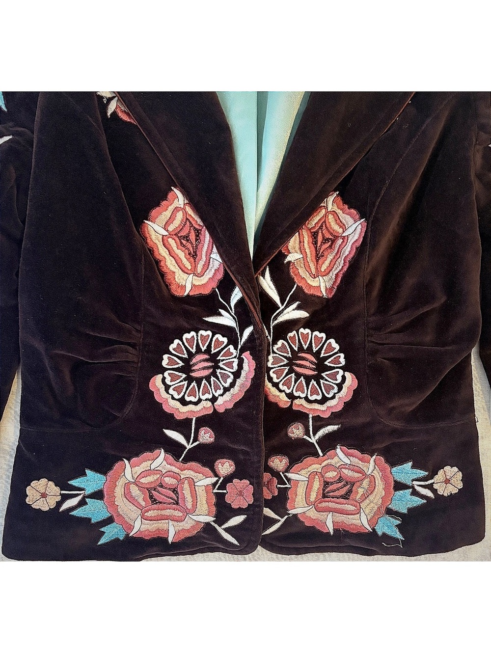 Vintage Y2K Cache Brown Velvet Floral Embroidered Blazer Jacket Size 4 #fall - Picture 3 of 7